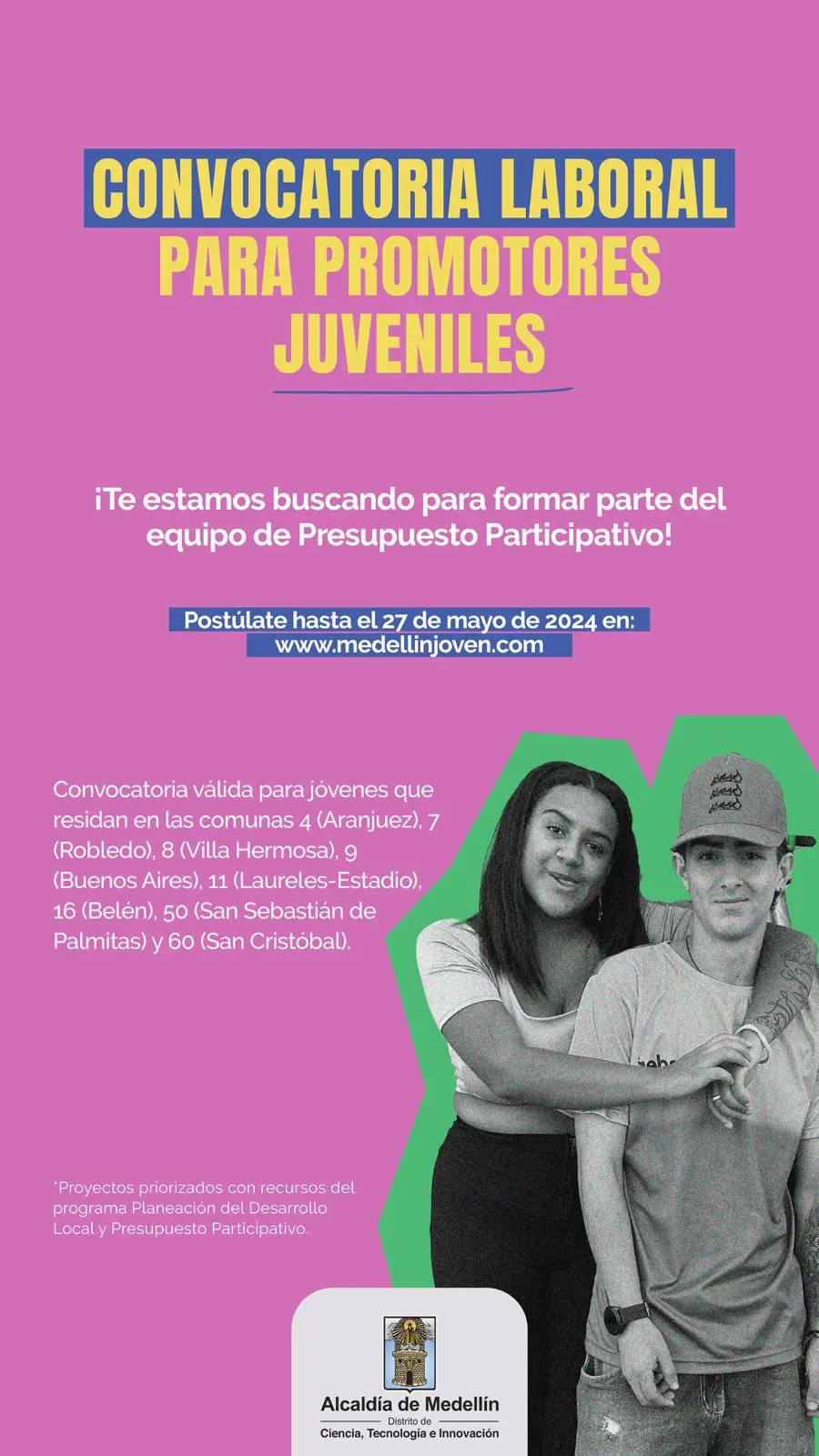Convocatoria laboral para promotores juveniles.