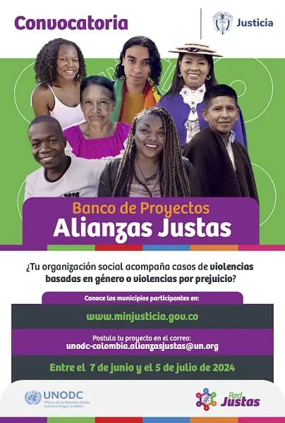 El Ministerio de Justicia Abre Convocatoria Para El Banco de Proyectos Alianzas Justas Entre el 7 de Junio y el 5 de Julio.